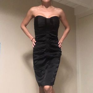 Nicole Miller black strapless ruched dress